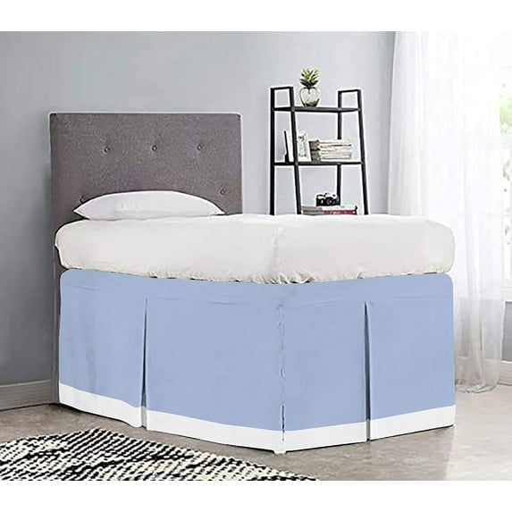 Dorm Room Bed Skirt - College Dual Tone Dorm Bed Skirt - Long Two Tone Dorm Bedskirts - Extra Long Dorm Room Bed Skirt - 100% Egyptian Cotton Two Tone Bedskirts - Twin-XL - 48" Drop, Light Blue