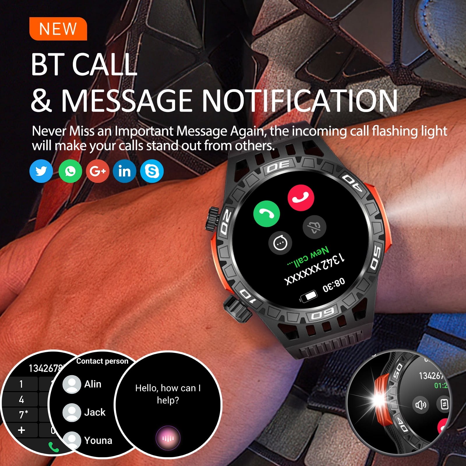 Military Smart Watch for Men with LED Flashlight Compass, Tactical Sport Smartwatch Activity Tracker with Sleep Monitor, 1.46" HD Rugged Bluetooth Smartwatch for Android iOS