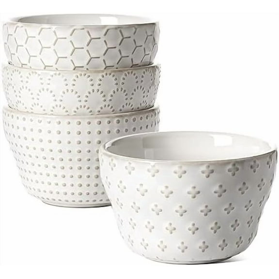Small Bowls 8 oz, Dessert Bowl, Ice Cream Bowl for Chili Dipping Sauce Coffee Bouillon, Ceramic Soup Cups - 4 inch, Set of 4, Arctic White