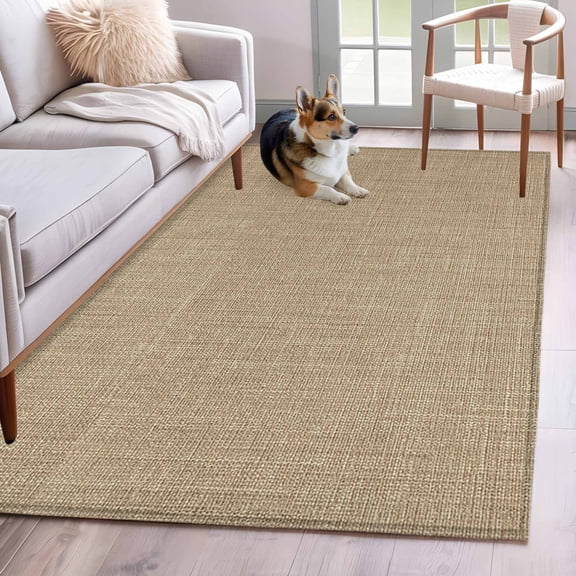 Area Rug 4'x6', Brown Farmhouse Non-slip Runner Rug Carpet for Bedside, Vintage Country Monochrome Textured Washable Outdoor Indoor Area Rugs Mat for Entryway/Living Room/Bedroom/Kitchen/Office