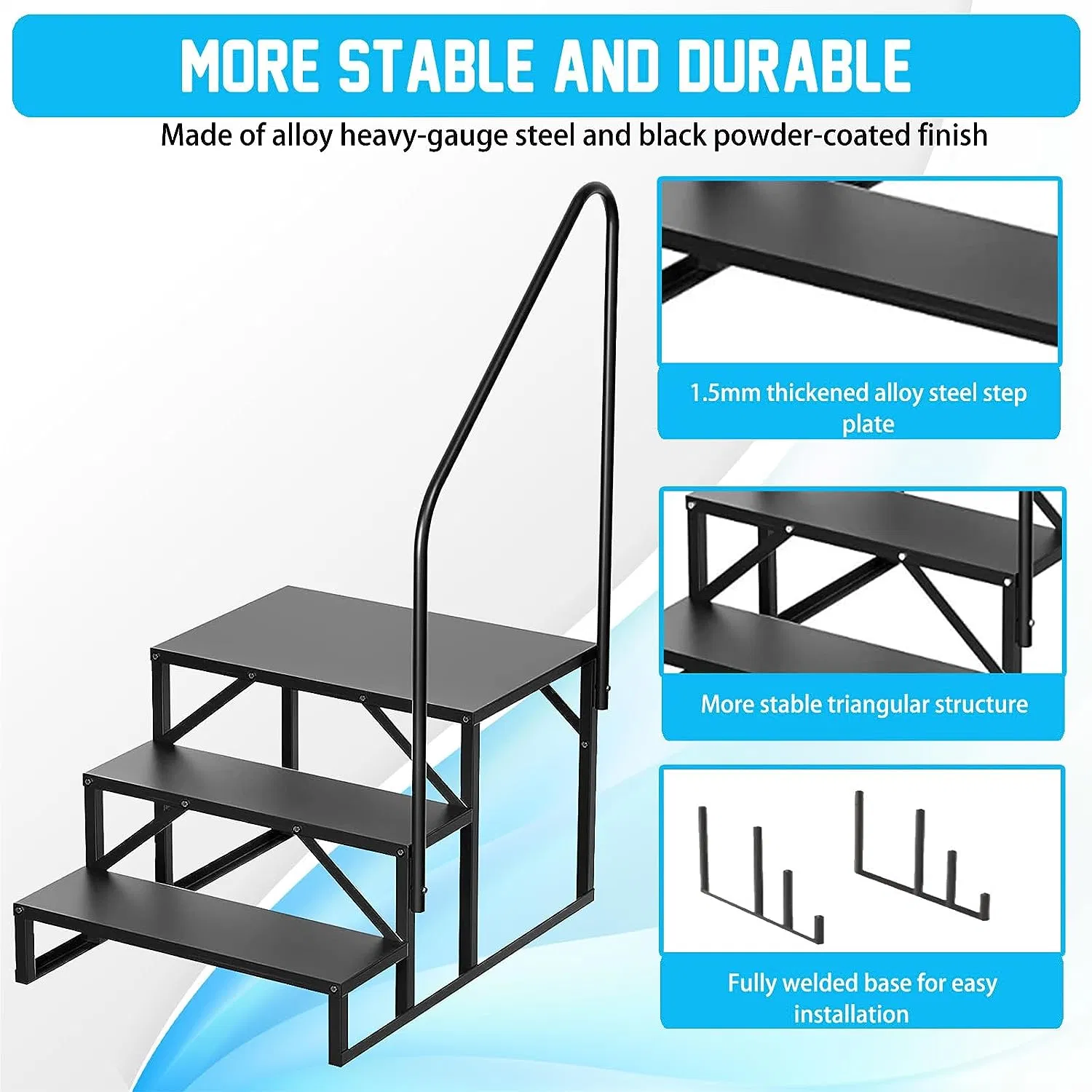 Updated RV Steps with handrail, Mobile Home Stairs Steps Outdoor, Hot tub  Steps with handrail. Portable Stairs for 5th Wheel rv, Travel Trailer,  Motor