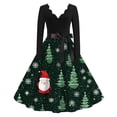thumbnail image 2 of Christmas Dresses for Women Women's Casual And Fashionable Christmas Print V Neck Big Hem Dress Long Sleeved Dress with Christmas Snow House Print for Holiday Party,Dark Green,2XL, 2 of 4