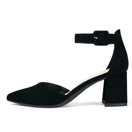 Pointed Toe 2.5 inch Low Block Chunky Heels for Women Closed Toe Pumps with Ankle Strap Dress Comfortable Shoes for Daily Work Office Homecoming