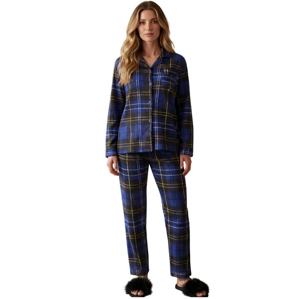 Pijama Navideña para Mujer con Botones Tela Suave y Elástica, Conjunto de pijama de invierno