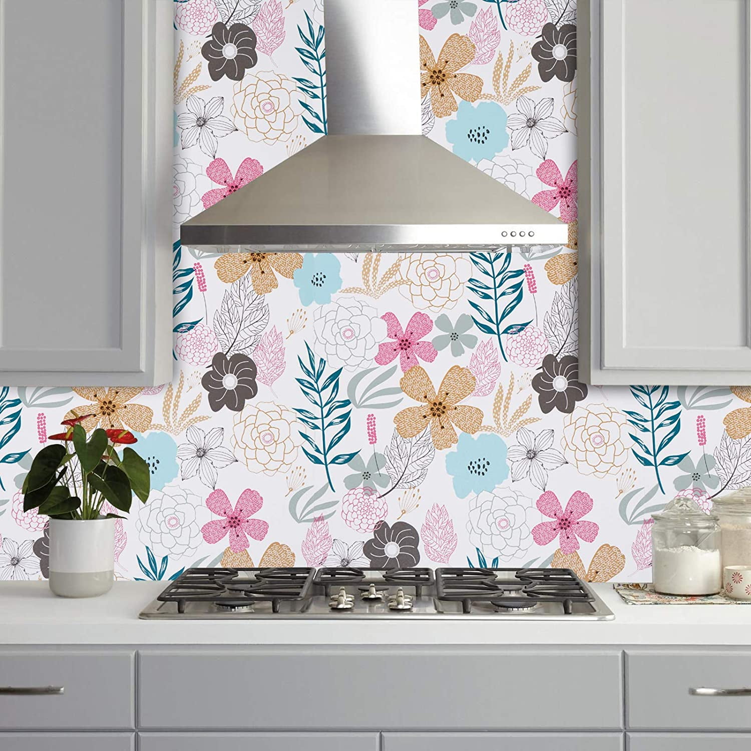 Caltero Peel and Stick Floral Wallpaper Self-Adhesive Removable Contact Paper for Wall Decor, 17.7in x394in