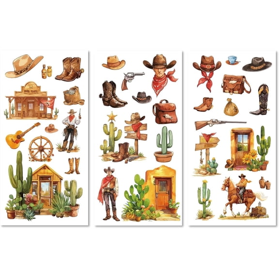 3 Sheet Cowboy Scrapbooking Rub On Transfers Vintage Farm Rub On Transfers Cactus Forniture Transfer Waterproof