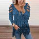 thumbnail image 2 of Blusa de manga larga de verano para mujer con cuello y cremallera de leopardo ahuecado Fridja hj509, 2 of 6