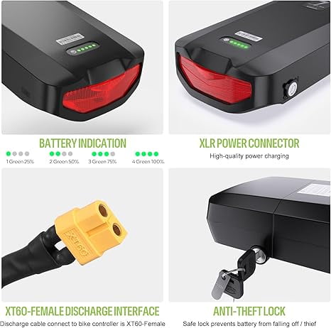48V EBIKE Electric Bicycle Battery with Rear Rack Luggage