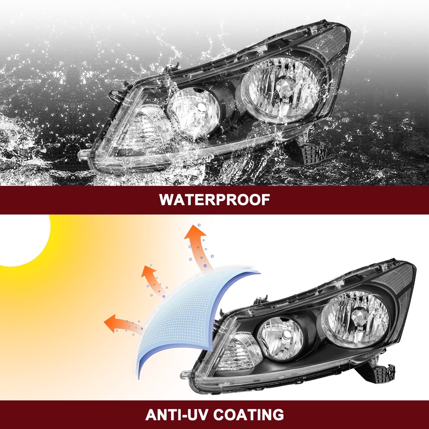 For 2008-2012 Honda Accord Sedan 4Dr Black Clear Headlights Assembly Pair