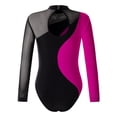 thumbnail image 2 of Alvivi Kids Girls Long Sleeve Mesh Splice Gymnastic Ballet Dance Leotard Bodysuit Sports Activewear Hot Pink 14, 2 of 5