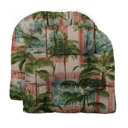 Made To Order Patio Cushions RSH Decor Set of 2 Indoor / Outdoor Wicker Tufted U - Shape Chair Cushions Made withKey Biscayne Bayou Tropical Palm Trees Fabric (19