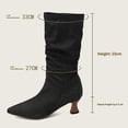 thumbnail image 5 of Slouchy Boots for Women Pointed Toe Kitten Heels Wide Calf Pull on Fashion Fall Winter Dress Mid Calf Booties, 5 of 7