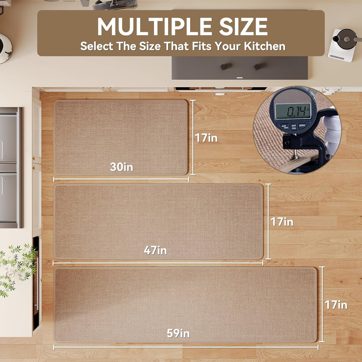 Kitchen Rugs and Mats Non Slip Washable, 17"x47" Brown Absorbent Runner Rugs for Kitchen, Front of Sink, Kitchen Mats for Floor，Easy to Clean and Maintain Kitchen Floor mat