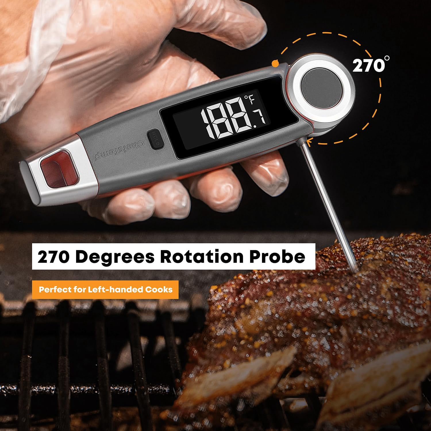 Finaltouch X10 Instant Read Digital Meat Thermometer NSF Certified Waterproof Professional for Cooking Grilling BBQ Baking Candy Oil with Rotating Probe and Backlit Display