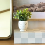Mainstays Tabletop Artificial Faux Tea Leaf Plant in White Ceramic Shy Girl Pot, 3