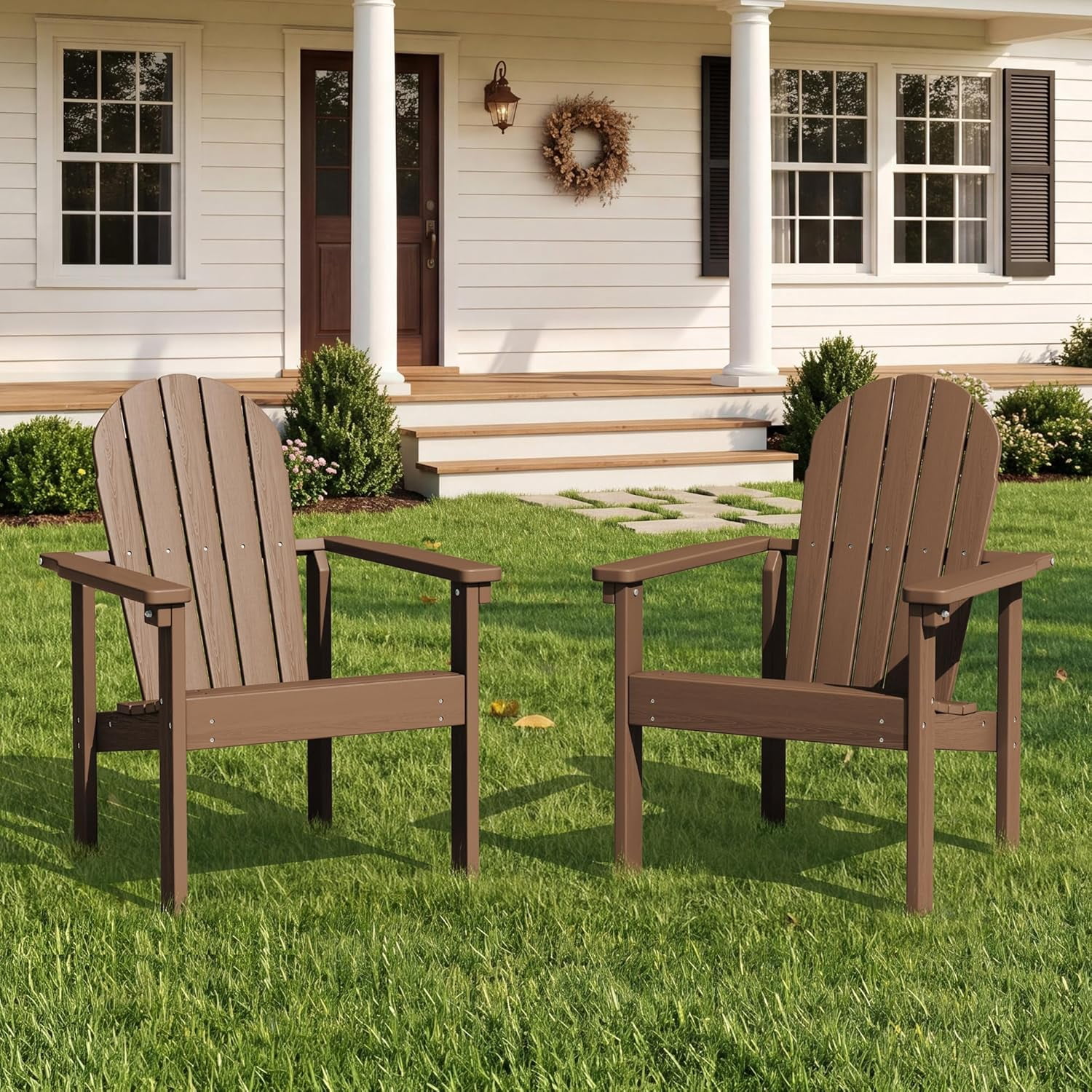 ZJTER Stackable Modern Adirondack Chair, HDPE Outdoor Patio Chair with Space-Saving Design, All-Weather Fire Pit Chair with Widened Seat for Deck, Backyard, Garden, Lawn (Brown)
