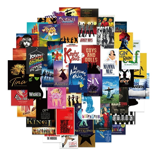Paquete de pegatinas con pósteres musicales, 52 unidades, teatro clásico y Broadway