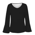 thumbnail image 5 of Yigetop Ruffle Blouse, Fall T Shirts Women Loose Fit Long Sleeve Boat Neck Tops Casual Blouses Print Sleeve Tops Bell Sleeve Top Black M, 5 of 6
