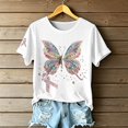 thumbnail image 4 of Puliio Womens Butterfly Ribbon Print T Shirt Short Sleeve Casual Awareness Summer Daily Tee, 4 of 5