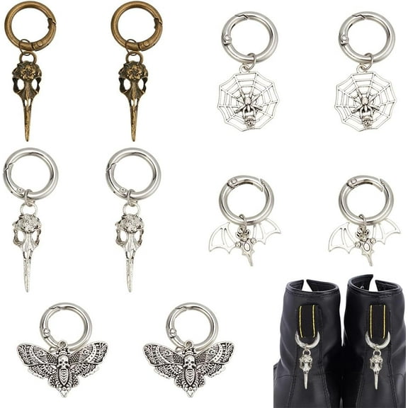 10 Pcs 5 Styles Shoe Charms Alloy Punk Shoe Charms Metal Bling Shoe Charms with Spring O Ring Moth Bat Spider Webs Skeleton Shape for Dress up Ball Shoe Decor Cosplay