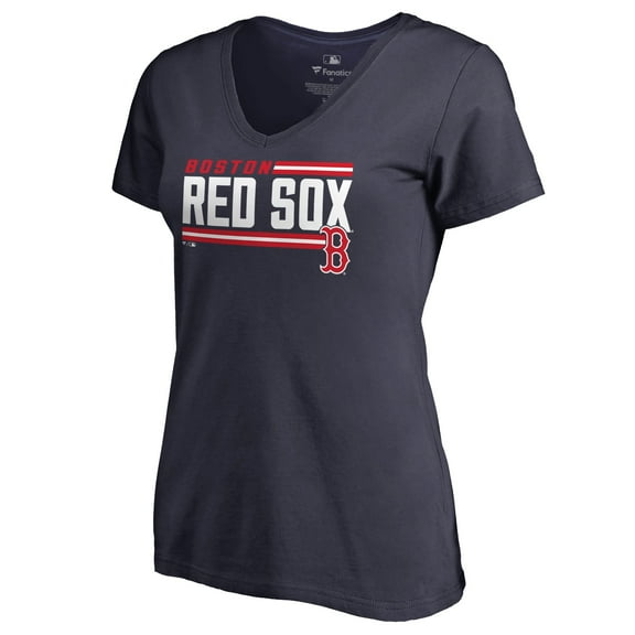 Women's Navy Boston Red Sox Onside Stripe V-Neck T-Shirt
