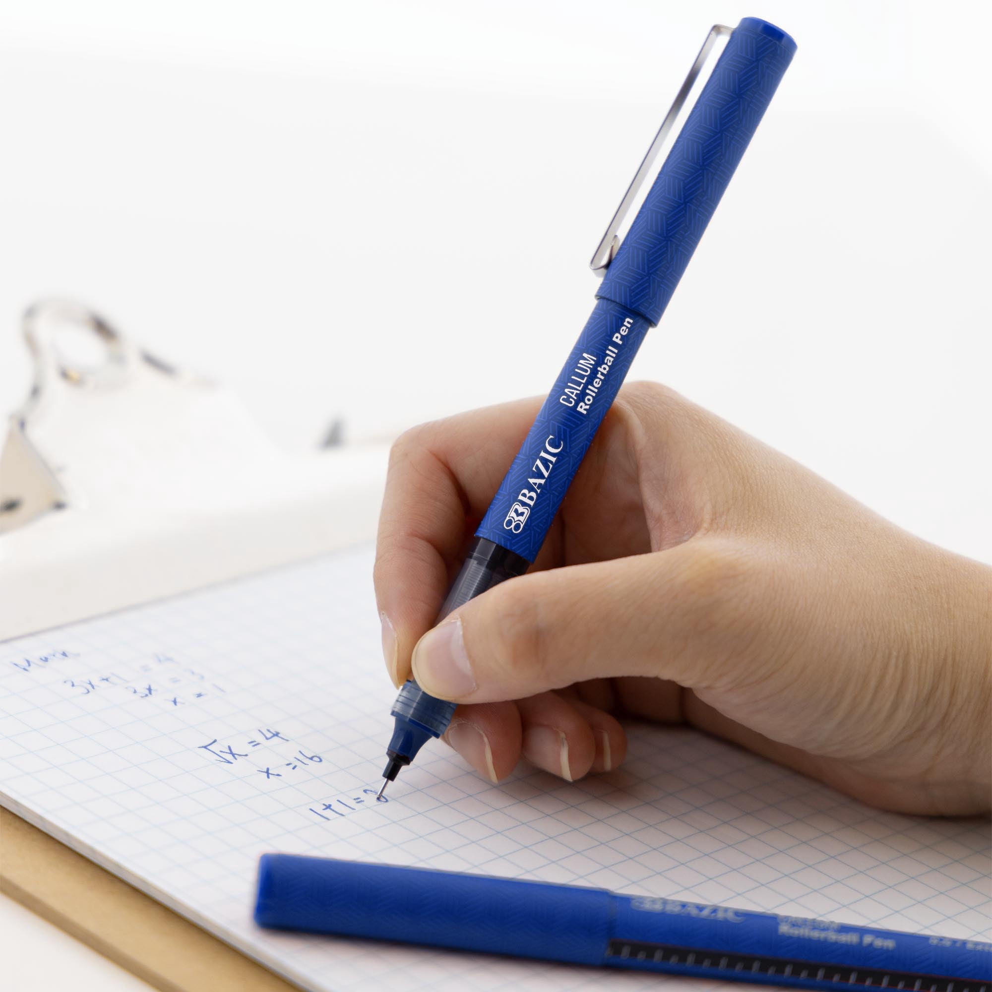 BAZIC Callum 0.5mm Rollerball Pen, Blue Ink Needle Tip Fine Point Ink Pens (2/Pack), 4-Packs