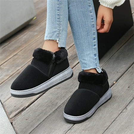 

Cathalem Snow Boot Women Non Slip Ladies Fashion Solid Color Suede Cotton Slippers Warm Side Zipper Snow Boots for Women Sketch Black 8.5