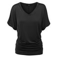thumbnail image 2 of Made by Johnny Women's V-Neck Short Sleeve Dolman Top with Side Shirring XL BLACK, 2 of 6
