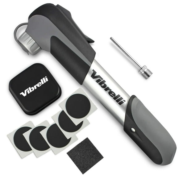 Vibrelli Mini Bike Pump & Glueless Puncture Repair Kit - Presta & Schrader Bicycle Pump - 120 Psi Tire Pump for Road & MTB - No Valve Changing Needed