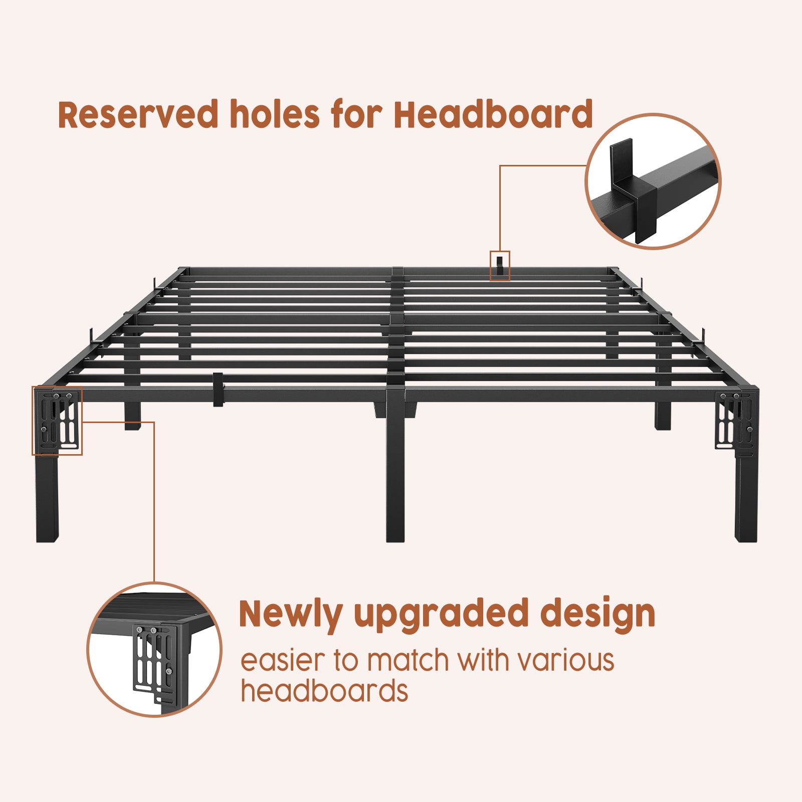 King Bed Frame, 14" High Platform Bed Frame, Heavy Duty Steel Slat Support King Size with Storage Space, Support Up to 800 LBS, No Screws Needed, Easy Assembly (Black)