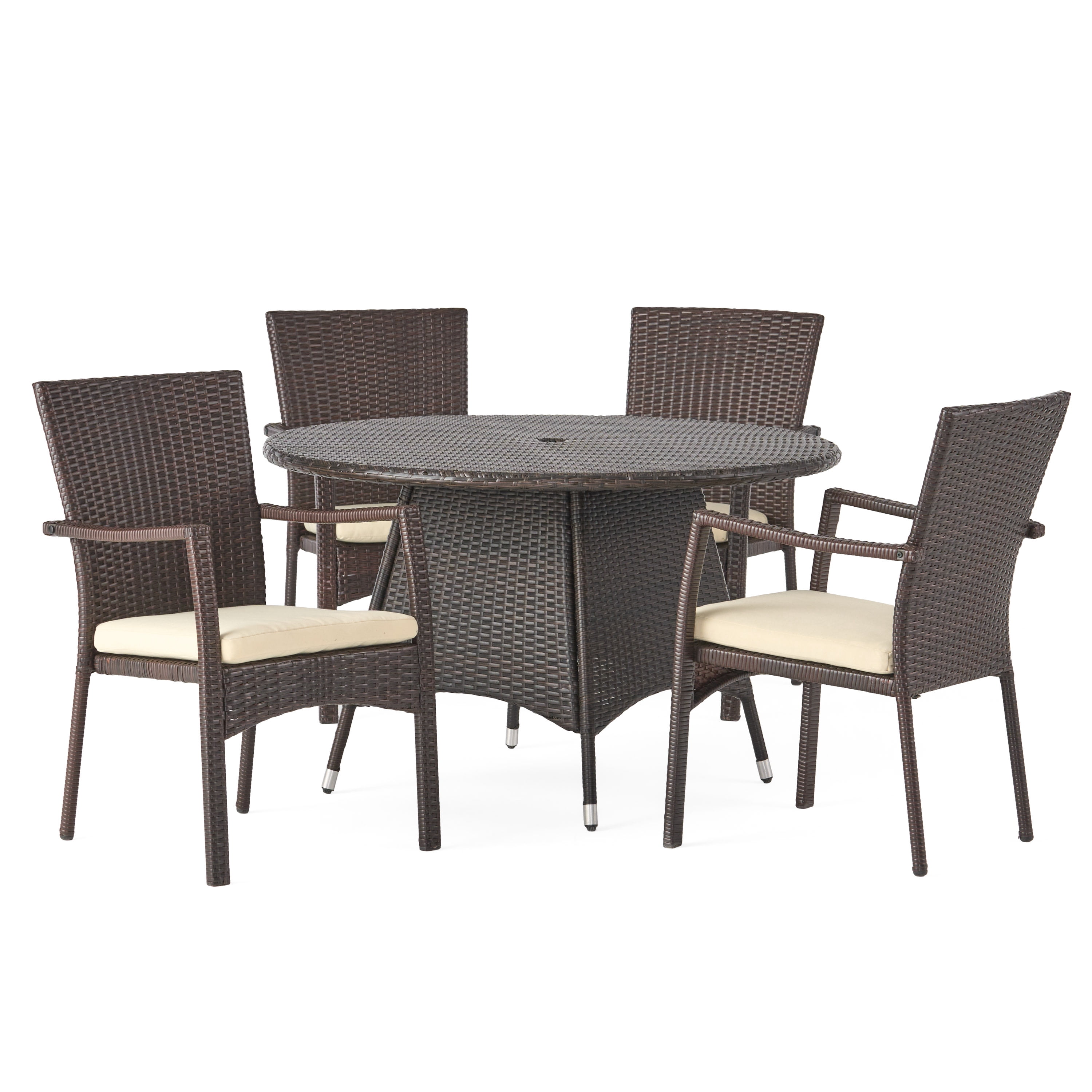 Phil 5 Piece Outdoor Round Wicker Dining Set, Multibrown