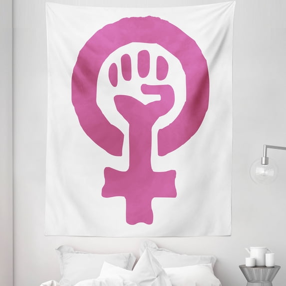 Feminist Tapestry, Feminine of Feminism Ideology for Human Rights and Gender Equality, Fabric Wall Hanging Decor for Bedroom Living Room Dorm, 5 Sizes, Magenta and White, by Ambesonne
