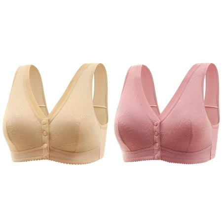 Jgppe 2 Pack Everyday Bras for Women Front Button Closeure No Wire Full Coverage Comfy Bra for Middle-Aged Ladies