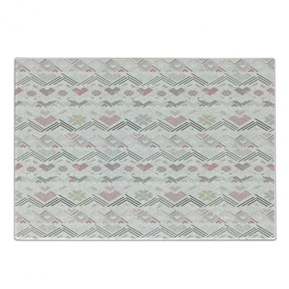 Pastel Cutting Board, Aztec Style Pattern with Hearts Geometric Vintage Romantic Grunge, Decorative Tempered Glass Cutting and Serving Board, Small Size, Multicolor, by Ambesonne