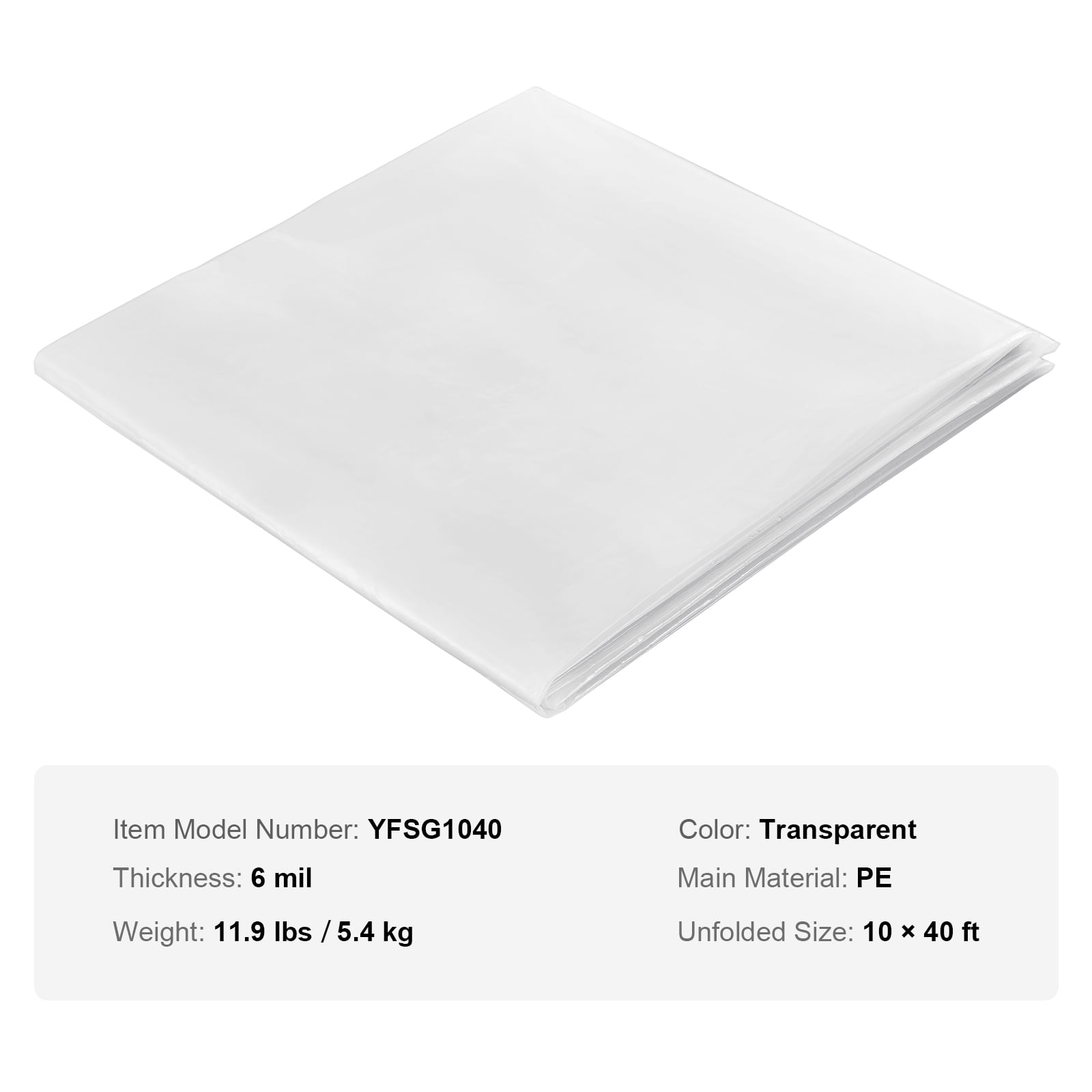 KFFKFF Greenhouse Plastic Sheeting Clear Polyethylene Film 10 x 40 ft 6Mil