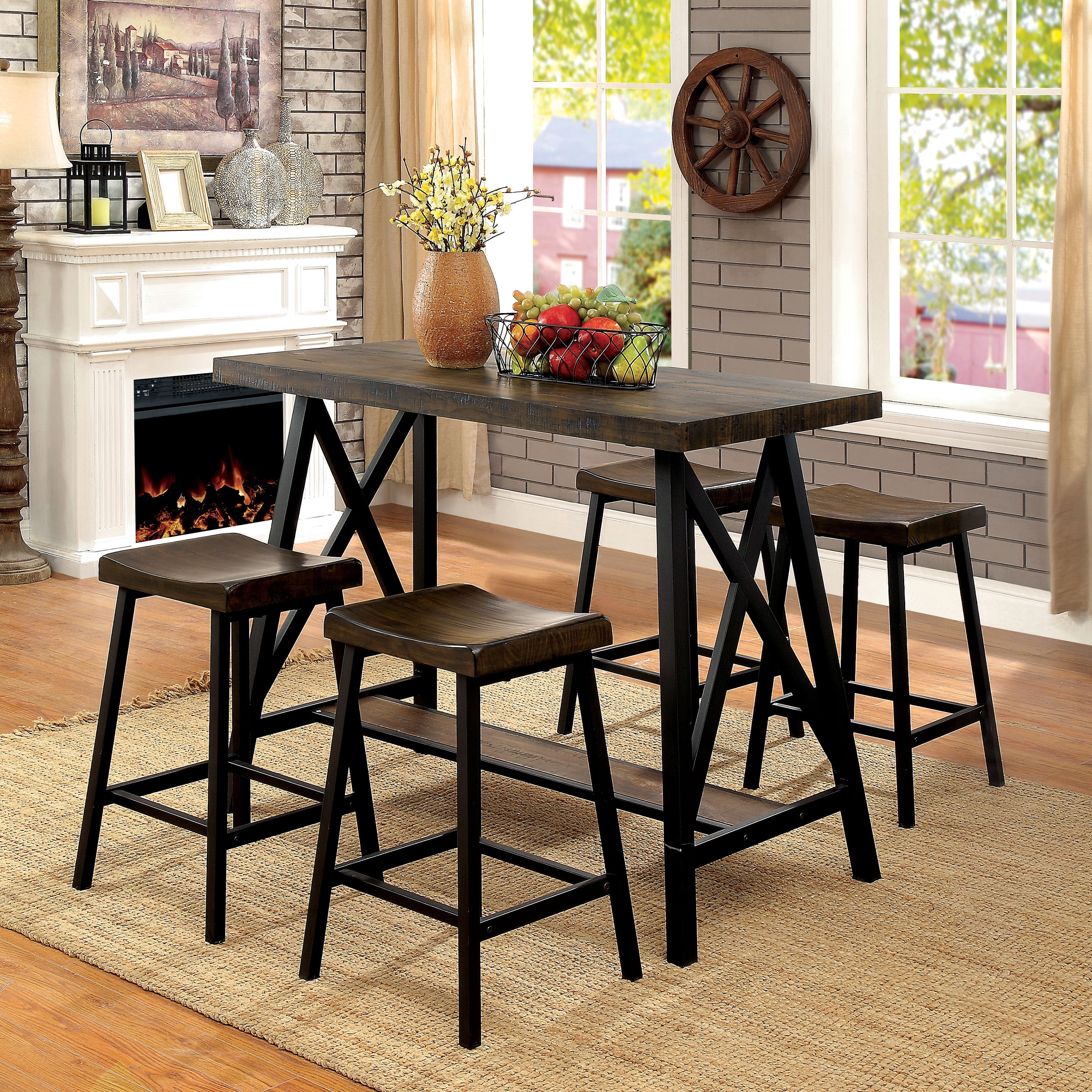 Furniture of America Deonne Industrial Pub Table, Weathered Medium Oak