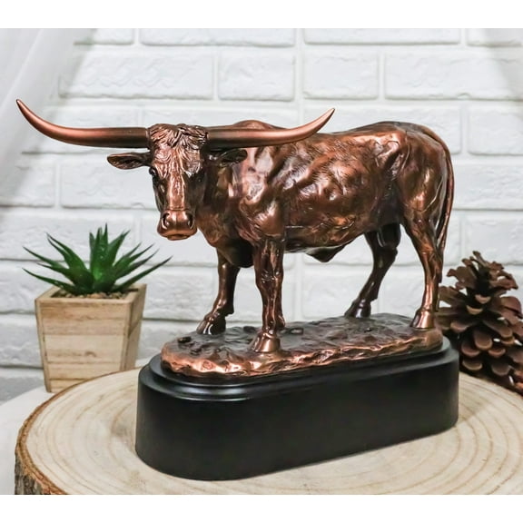 Lifelike North American Texas Longhorn Cow Steer Bull Bronzed Resin Figurine