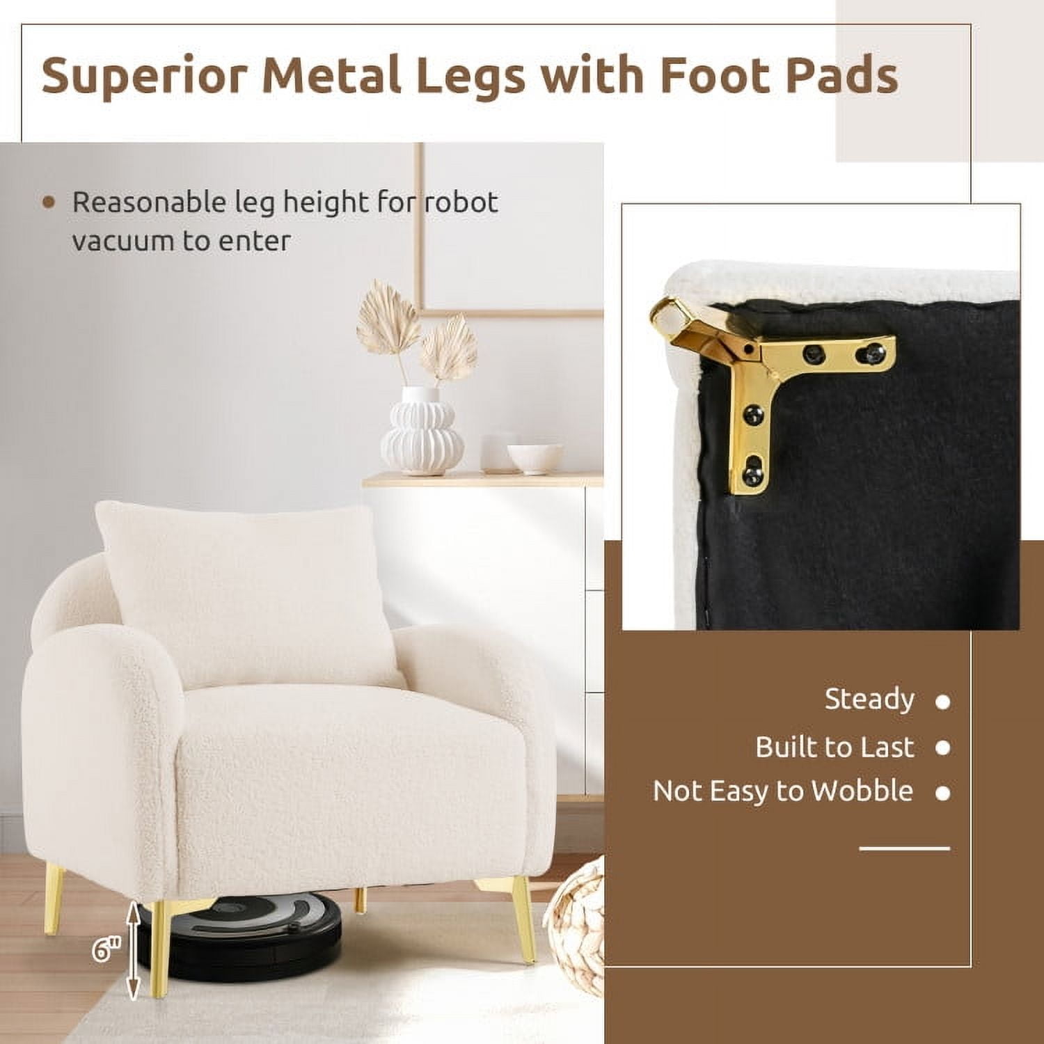 Demi Bonn Accent Chair, Upholstered Accent Armchair, Modern Upholstered Accent Chair with Removable Pillow and Soft Padded Seat, for Living Room, Bedroom, Reception Room, White