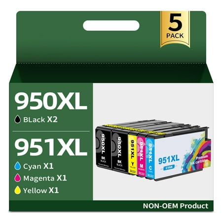 5 Packs 950XL 951XL Compatible Ink Cartridge Replacement for HP 950 951 Ink Catridges Combo Pack,for HP Officejet Pro 8600 8610 8100 8620 8630 Printer (2 Black, 1 Cyan, 1 Magenta, 1 Yellow)