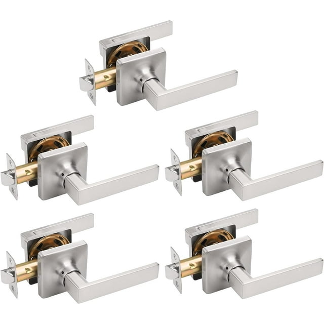 Square Passage Door Handles Interior Matte Door Handles Indoor Keyless Non-Locking Lever Set for Hallway or Closet Doors Reversible for Right/Left Handed Door