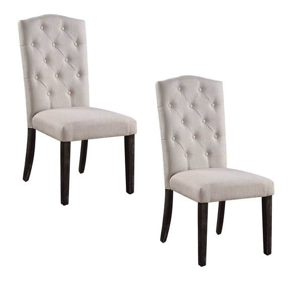 Set of 2 Linen & Weathered Dining Chair, Upholstered Dining Chairs, Dining Room Chairs, Kitchen Chairs, Wooden Side Chair for Kitchen Dinning Room Restaurant (Beige)