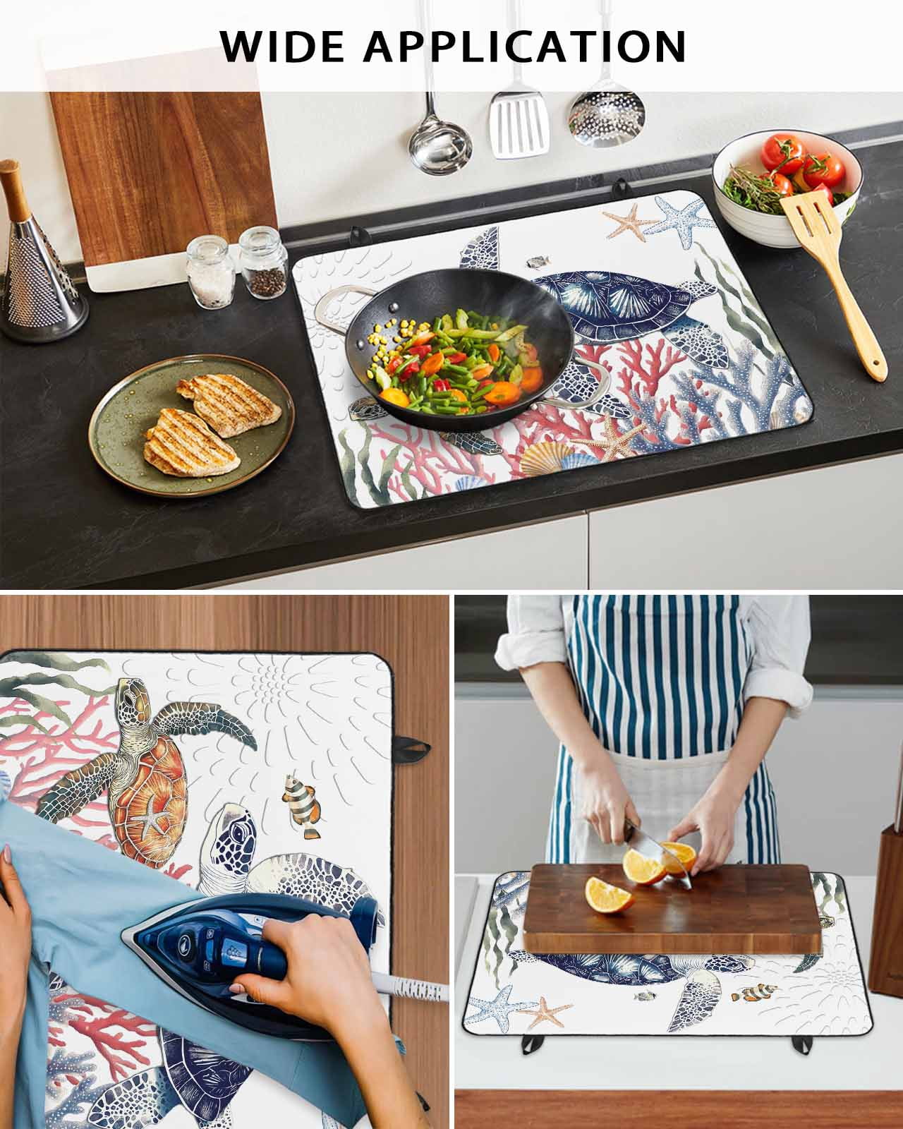 nqOlkjepod Large Induction Cooktop Protector Mat 36"x21", Blue Sea Turtle Coastal Stove Top Covers for Electric Stove, Summer Beach Coral Shell Nautical Stove Burner Cover Mats Stove Cover