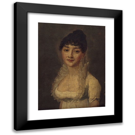 Louis Léopold Boilly 12x14 Black Modern Framed Museum Art Print Titled - Woman's Portrait in White Dress (circa 1805)