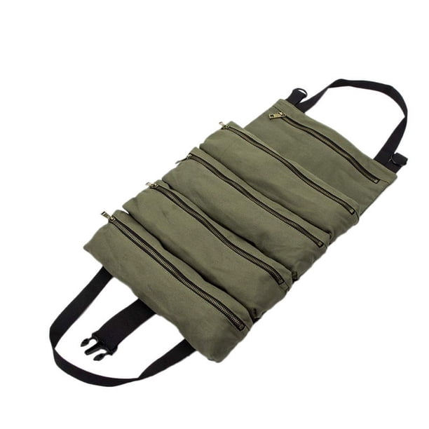 Rollo de herramientas, bolsa de herramientas enrollable multiusos, estuche de almacenamiento en rollo para botiquín de primeros auxilios para coche, bolsa portadora con cremallera para herra