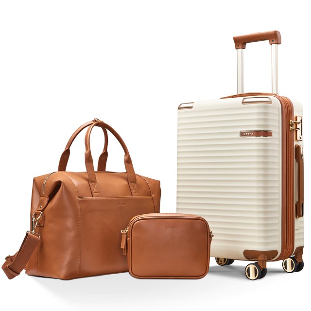 Joyway 3-Piece Carry-On Luggage Set with Swivel TSA Lock and Leather Carry Bag