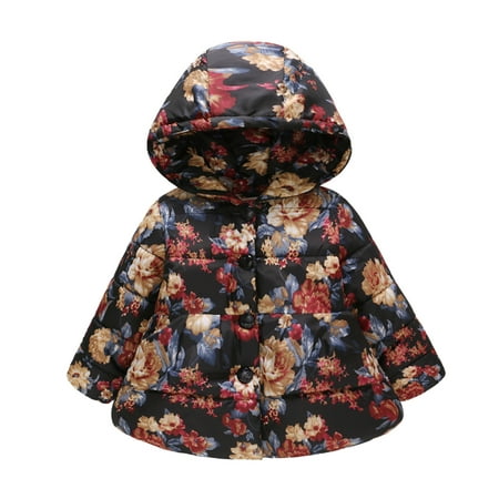 

nsendm Kids Coat Winter Jacket Girls Hooded Prints Toddler Outwear Windproof Botton Warm Thick Girls Girls Jackets Coat Pink 18-24 Months