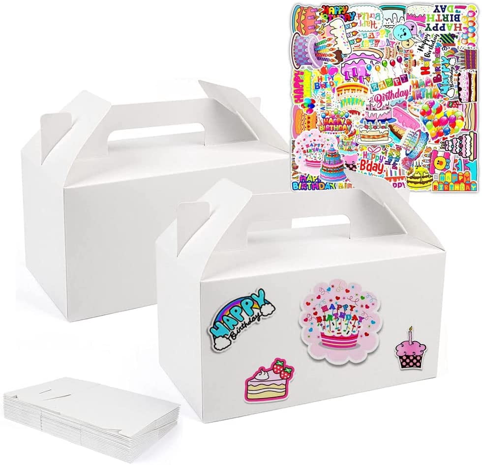 24 Pcs White Party Treat Box Candy Box Christmas Cookie Boxes Diy Favor  Bags Snack Gift Box Cardboard Boxes 9.5X5x5 Inch With 100Pcs Stickers  Perfect For Birthday Party Gift Supplies Decoration -