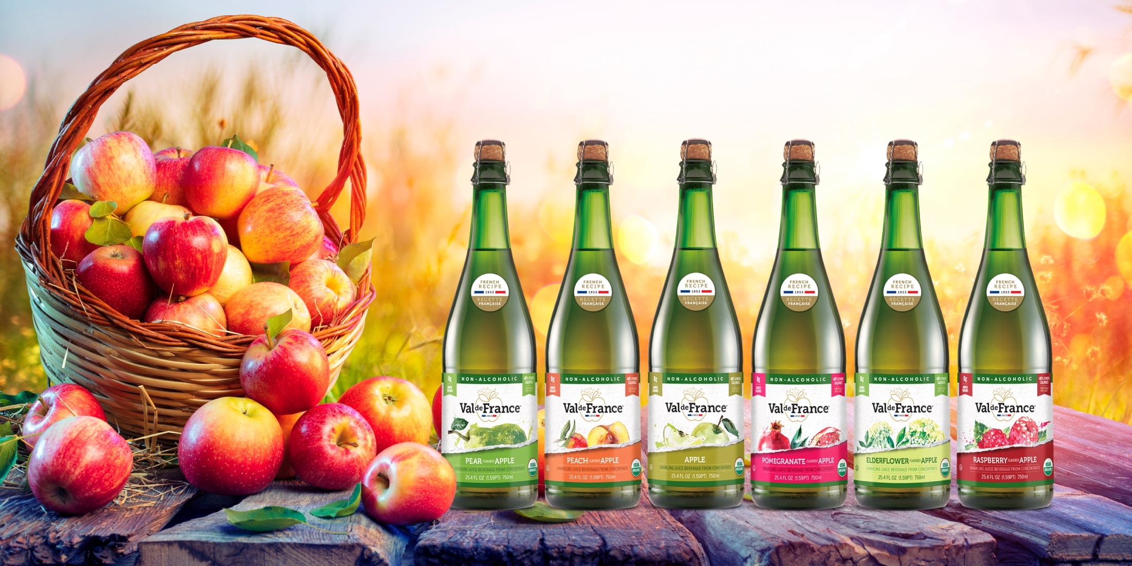 Val de France, Non-Alcoholic, Reduced Calorie, Organic and OU Kosher Sparkling Juice (Apple), 25.4 Fl Oz (Pack of 12)
