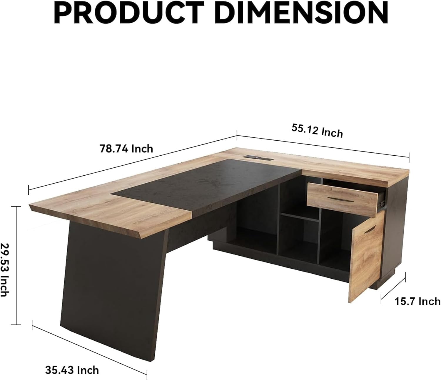 78inch L-Shaped Executive Desk with Right  Return Cabinet Built-In Outlet
