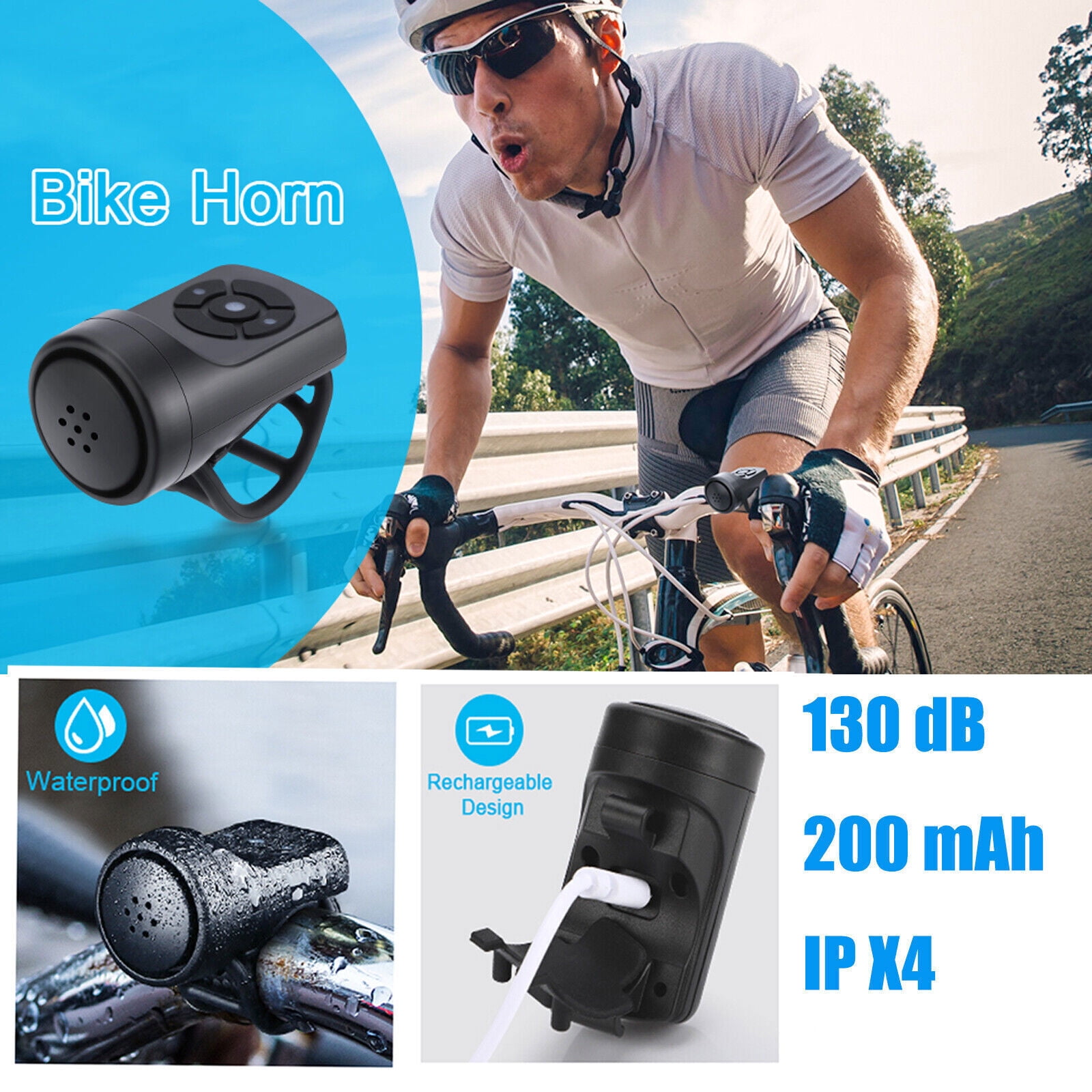 Dazone Electric Bicycle Horn, USB Charging Bike Horn Super Loud Bells Mountain Bike Handlebar Ring Bell MTB 130DB